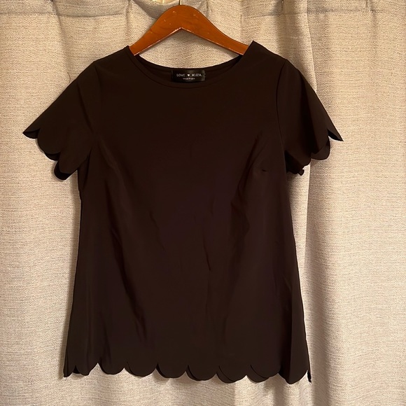 Scallop Trim Black Business Casual Top - Picture 3 of 6